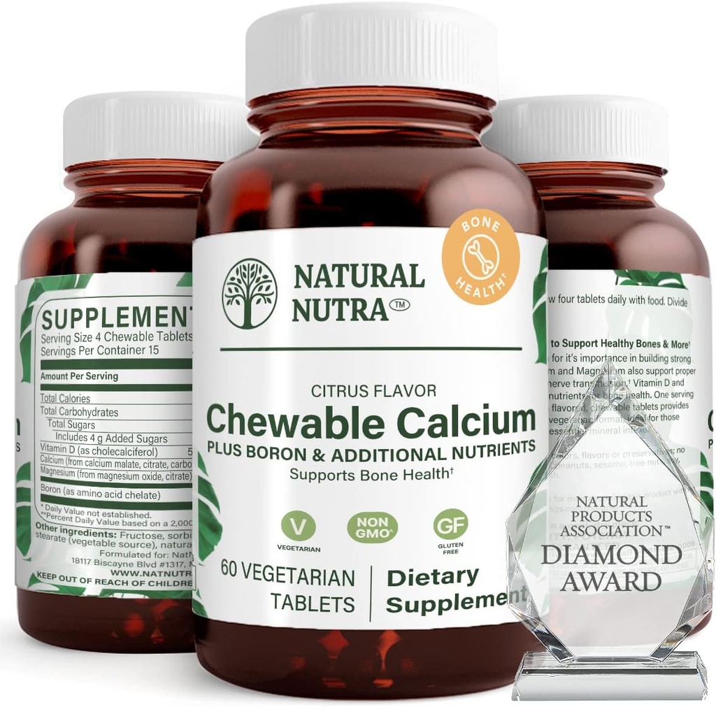 Bone 힘을 위한 자연적인 Nutra Chewable 칼슘 보충교재는, 근육 건강을 승진시킵니다, 이 건강을 강화하는 것을 돕습니다, 지원 Nerve 건강 및 심장 혈관 건강, 뼈 힘, 60의 정제를 개량합니다