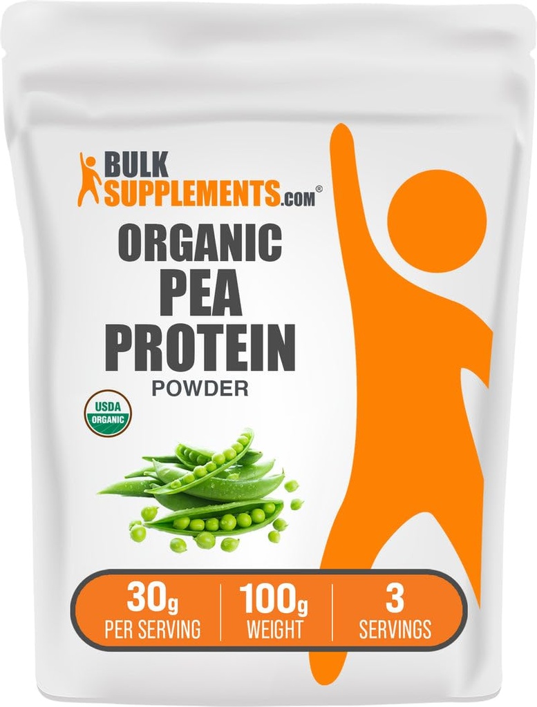 BulkSupplements.com 유기 완두 단백질 분말 - 식물 기반 및 채식 단백질 분말 - Unflavored & Gluten 무료, 서빙 당 30g, 100g (3.5 oz) (팩 1)