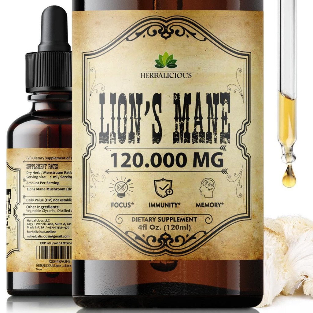 Lion 's Mane Extract 4 fl oz Liquid - 뇌, 기억, 정신적 명확성 및 초점을위한 천연 버섯 보충 Tincture - 면역력 - 90 일 공급