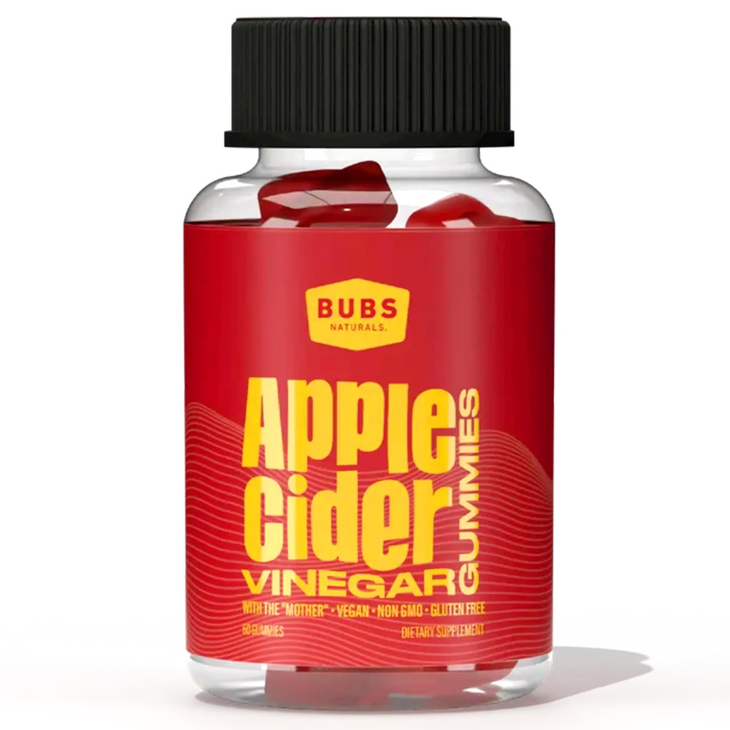BUBS Naturals Apple Cider Vinegar Gummies with the Mother, 모든 자연 Vegan ACV 거미 비타민, 지원 Detox, 소화 및 에너지 부스터 B 비타민, 60 조사