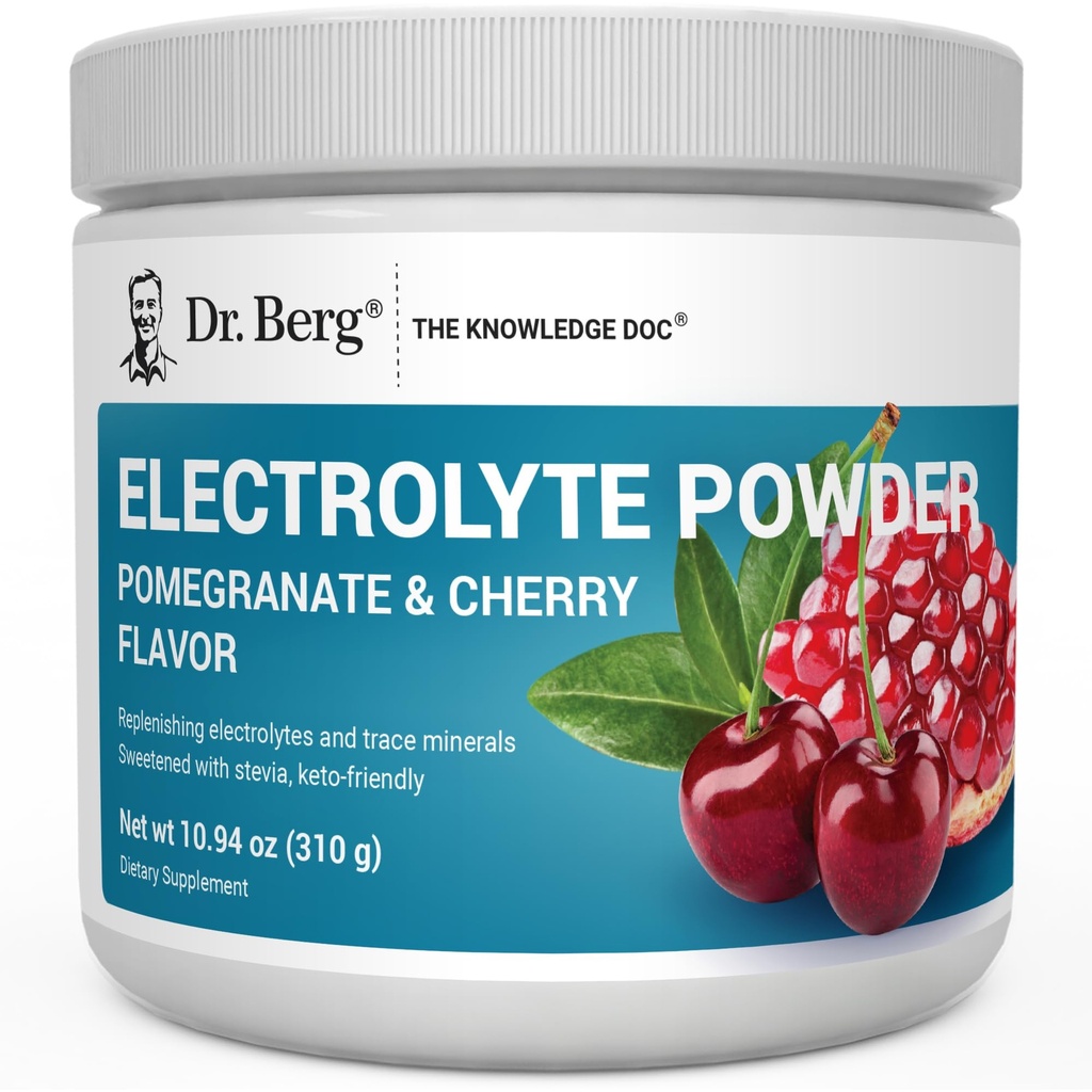 Dr. Berg Zero Sugar Hydration Keto Electrolyte Powder - 칼륨 1000mg / Real Pink Himalayan Salt (NOT Table Salt) - 석류 및 Cherry Hydration 음료 보충 - 50 서빙