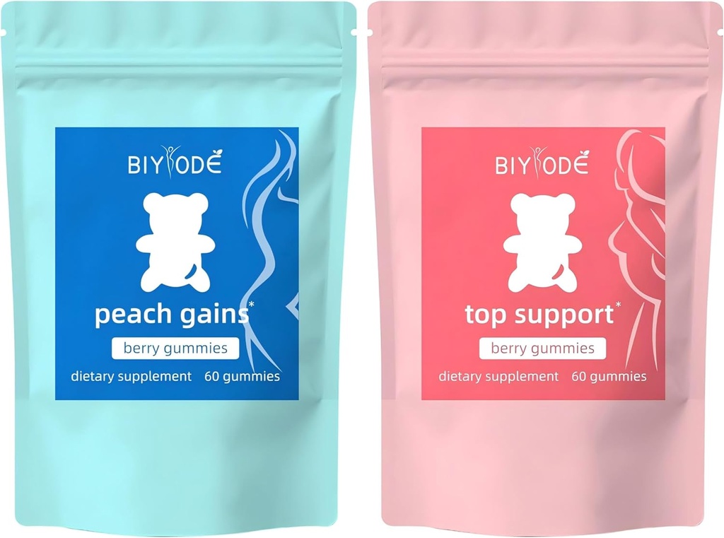 BIYODE Berry Gummies 콤보 팩 - 여성을위한 Bum & Chest Support Gummies, 운동 보조 - 여성 지원 보충 - Berry flavored - Essential Herbs - Multivitamins 다이어트 피트니스, 120 Gummies