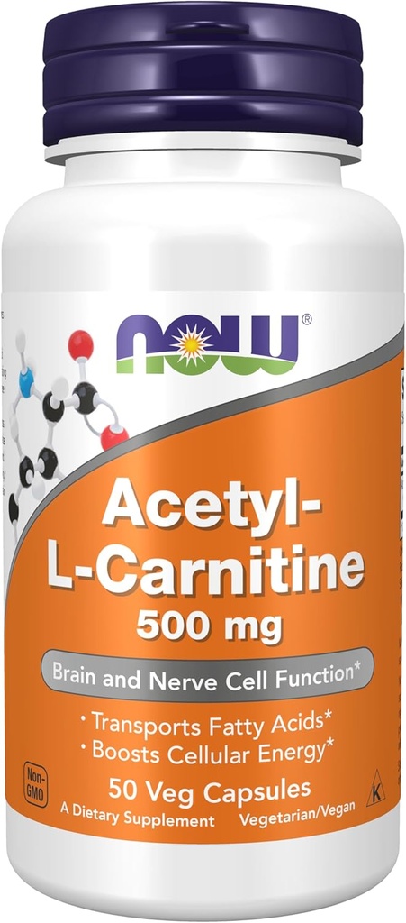 지금 식품 보충제, 아세틸 L 카르니틴 500 mg, 아미노산, 뇌 및 신경 세포 기능 *, 50 Veg 캡슐