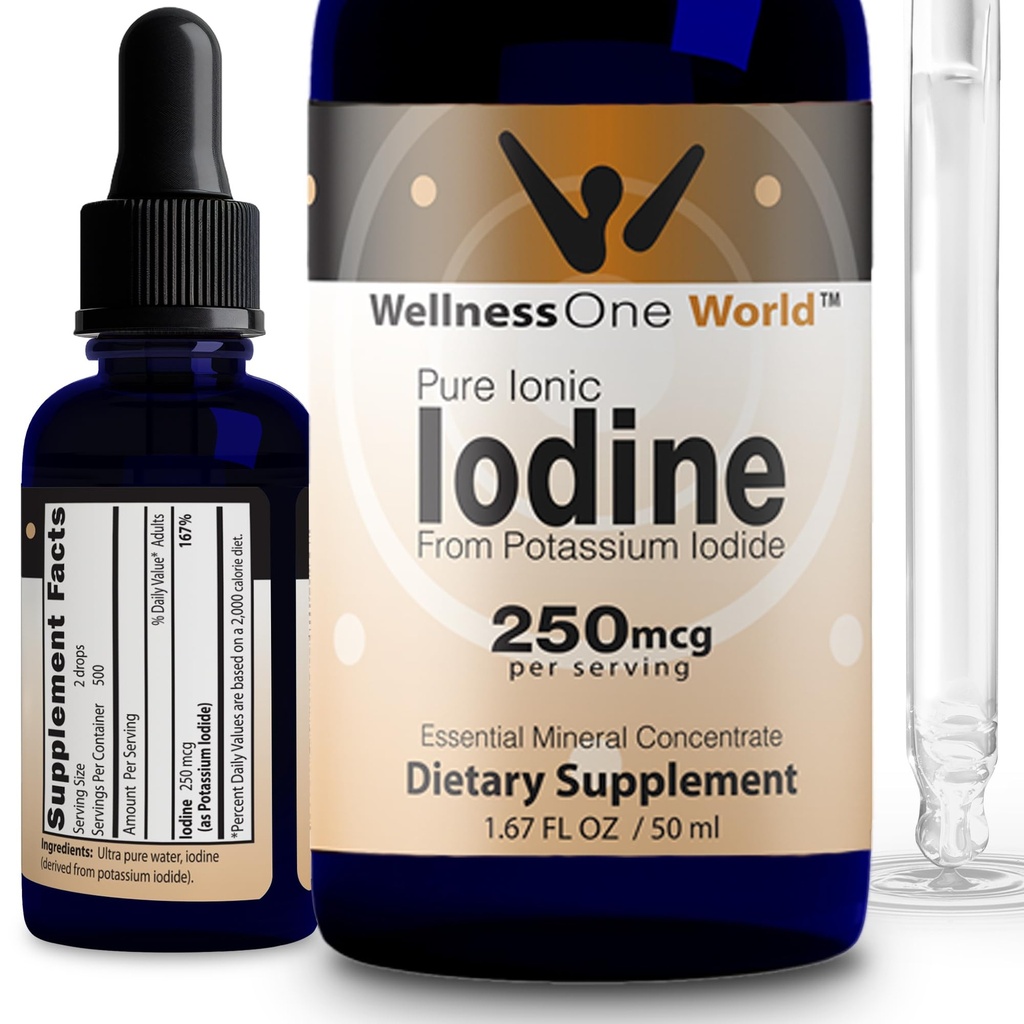 Thyroid 지원을위한 WellnessOne Iodine 드롭 - 칼륨 Iodide에서 빠른 행동 액체 Iodine 보충 - Immunity & Cognition & Maximizes Iron Absorption - 1.67 fl oz