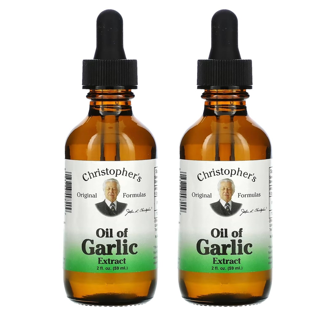 Christopher's Original Formulas Oil of Garlic Extract 2 Ounces - 2 팩 - 프리미엄 초본 보충 - Cold-Pressed & Pure Liquid Garlic Oil | 다목적 사용