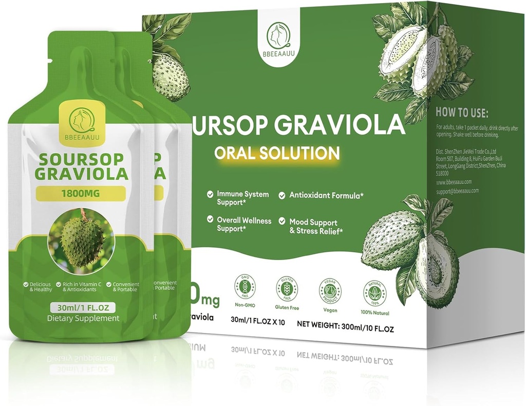 Soursop Graviola 구두 액체 10 FL.OZ의 여성을 위한 높은 흡수 Soursop Bitters 음료 & 남자, 세포를 위한 신선한 Graviola 과일 추출물 * 재생, 면역력 지원, 파인애플 풍미