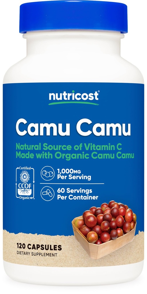 Nutricost Camu Camu 1000mg, 120 캡슐 - 유기, 비 GMO 및 글루텐으로 만든 CCOF