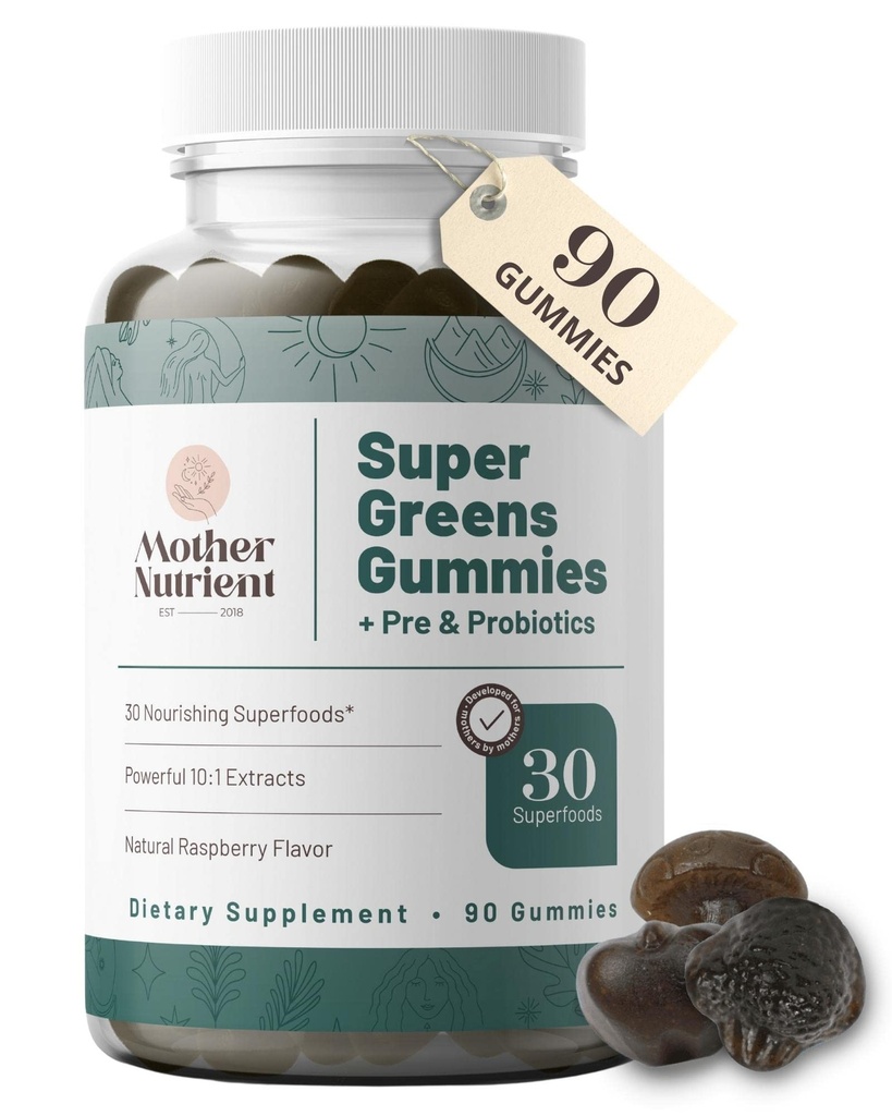 Super Greens Gummies for Women, Adults - Prebiotics & Probiotics, 8뿐만 아니라 30 강력한 녹색 Superfoods - Multivitamin Veggie Chewables (90 Gummies)