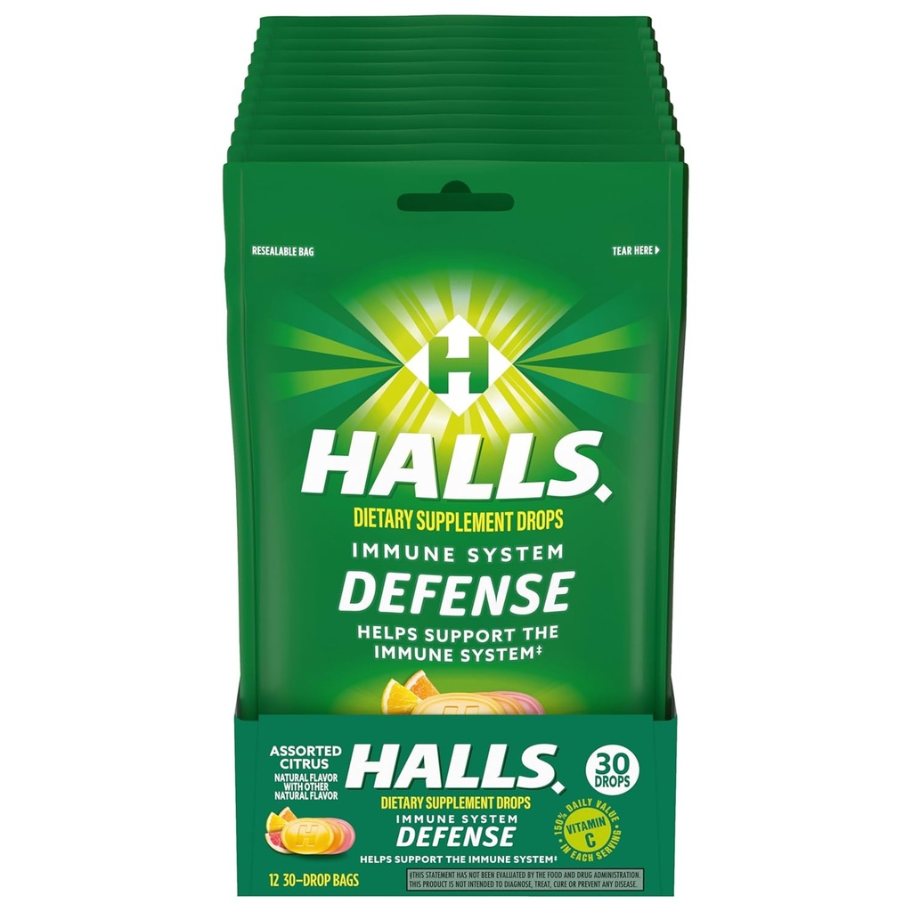 HALLS 방위 분류된 감귤류 비타민 C 하락, 규정식 보충교재 하락, 30의 하락의 12의 부대 (360의 총 하락)