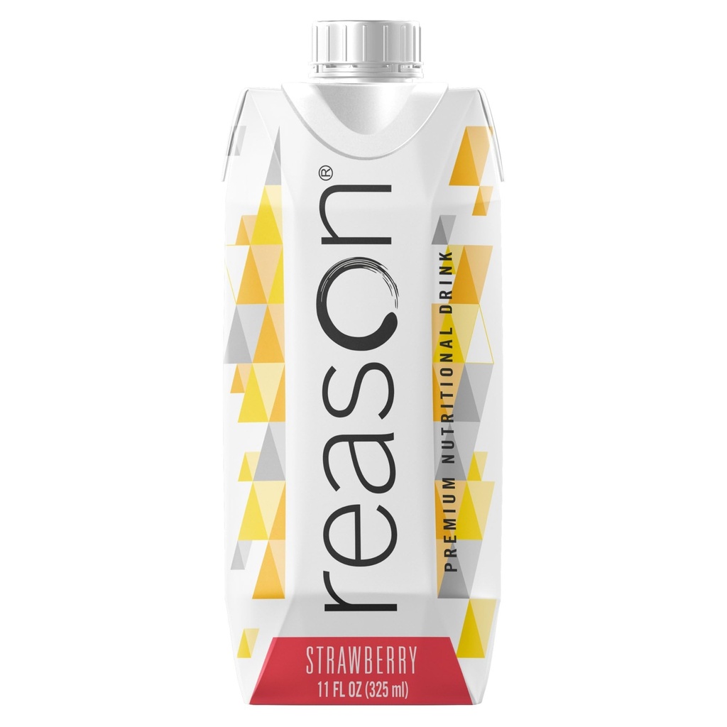 Reason Premium High Calorie Protein Drink - Soy, Gluten, GMO, 인공 향료 및 감미료의 무료 - NSF 인증, Lactose-Friendly 및 튜브 - 스트로베리, 11 온스