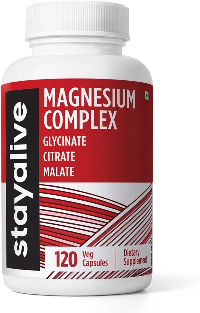 STAY ALIVE 트리플 마그네슘 복합 보충 500mg, 킬레이트 글리세린, 시트레이트 & 말레이트 분말, 여성과 남성, 120 알약, 비 GMO & 글루텐 자유로운 캡슐을 위한 높은 흡수 마그네슘