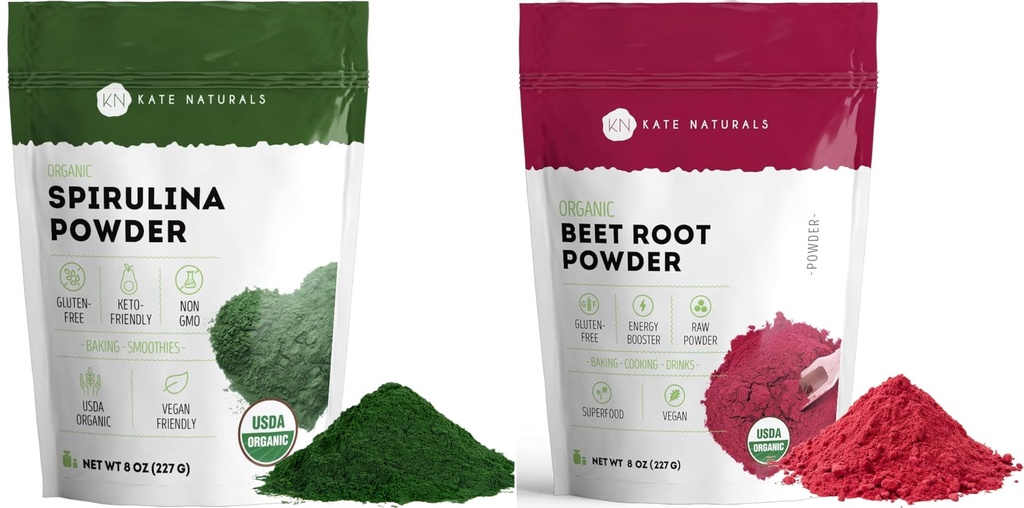 Kate Naturals 유기 Spirulina 분말과 사탕 뿌리 분말 번들