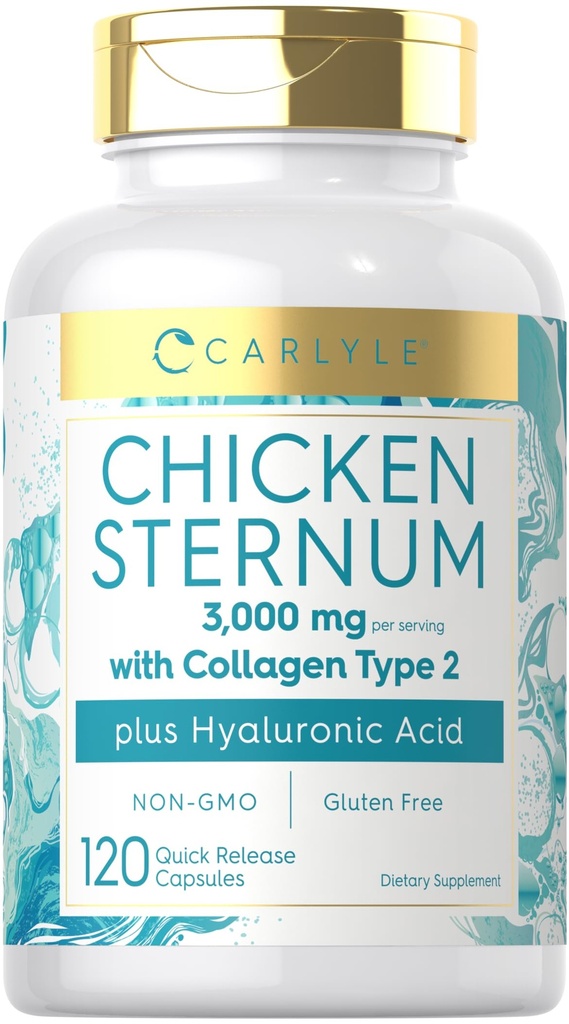 Carlyle 닭고기 Sternum 연골 교원질 캡슐 | 유형 II 3000mg | 120의 알약 | Hyaluronic 산 | Non-GMO, 글루텐 무료
