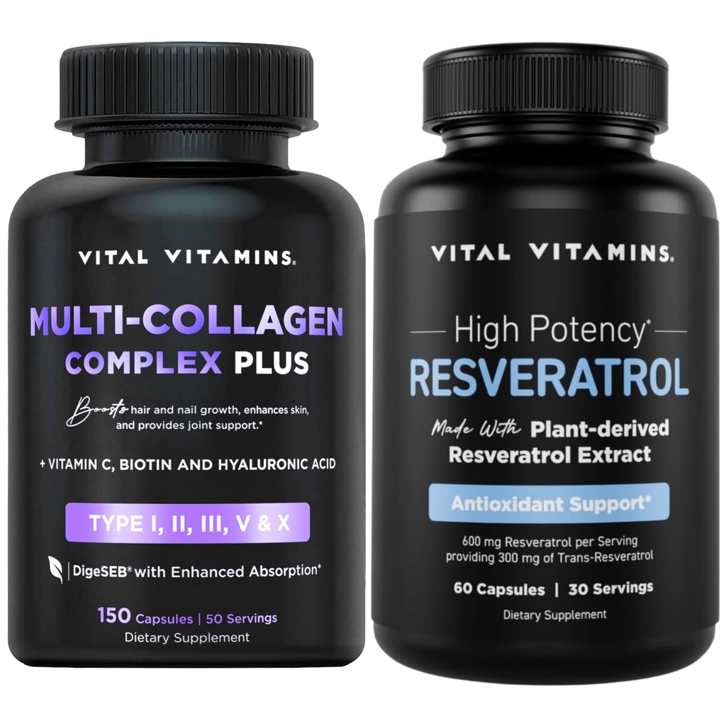 Vital Vitamins Multi Collagen Complex Plus 캡슐 + Resveratrol 캡슐