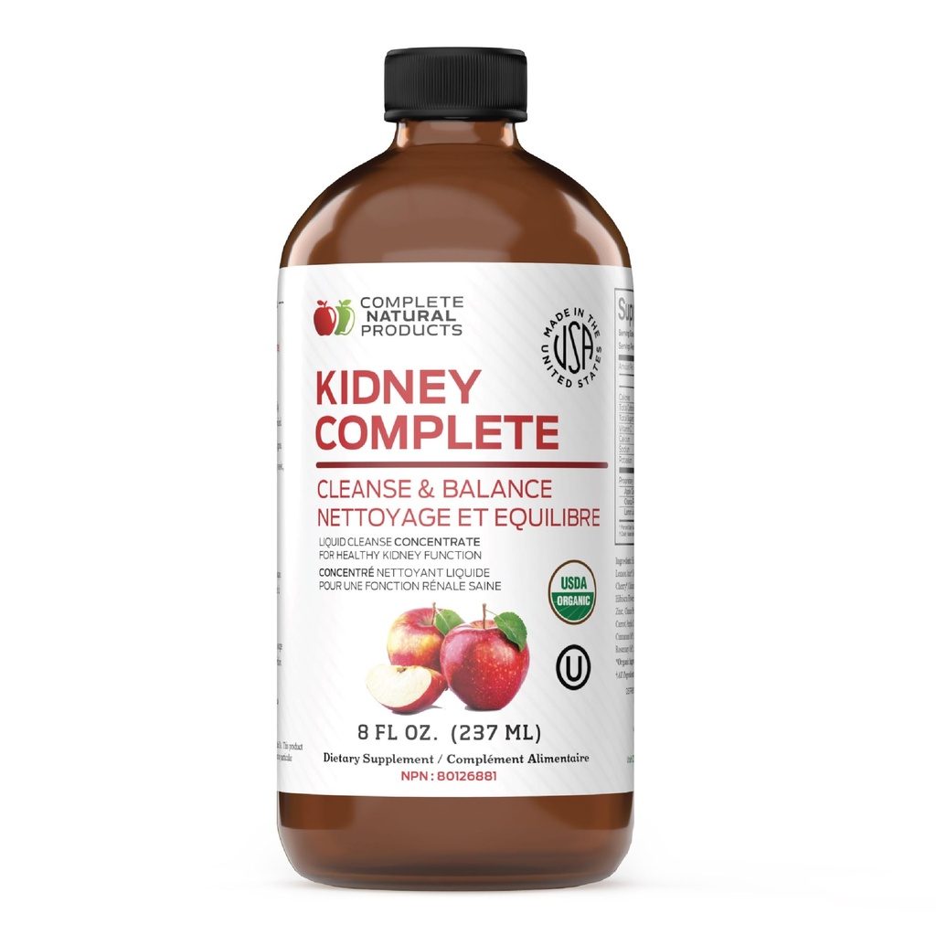 완벽한 천연 제품 Kidney Complete - 8oz Organic Liquid for Kidney Support, Cleanse, and Detox with Apple Cider Vinegar, Lemon, & Organic Chanca Piedra.