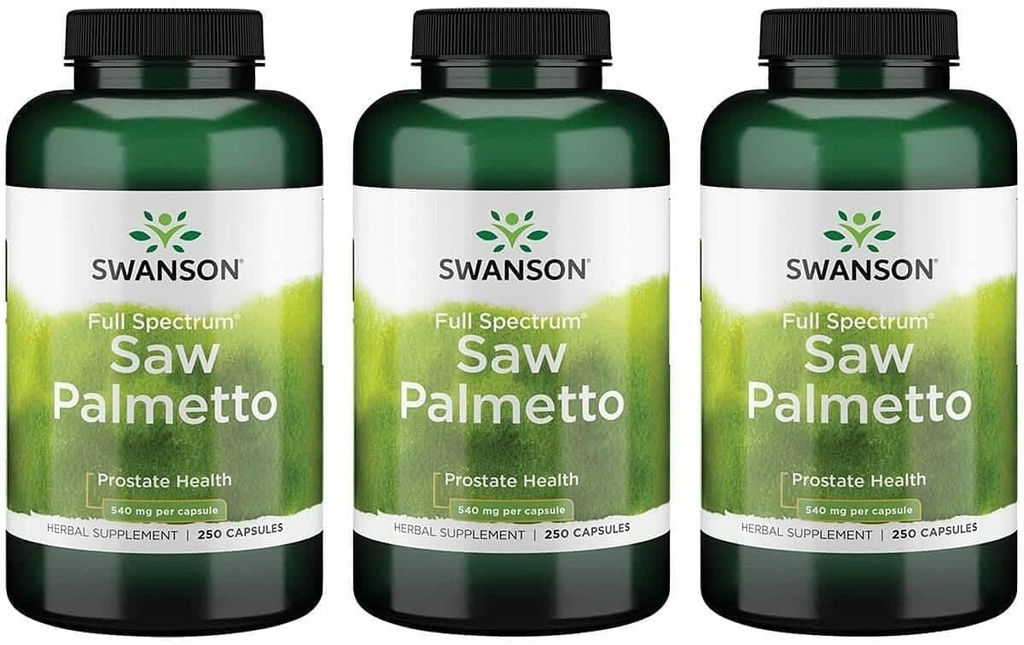 Swanson Saw Palmetto - 남성 전립선 건강 지원을위한 초본 보충 - 천연 헤어 보충 및 유린 건강 지원 (540 mg 250 캡슐) (3 팩)