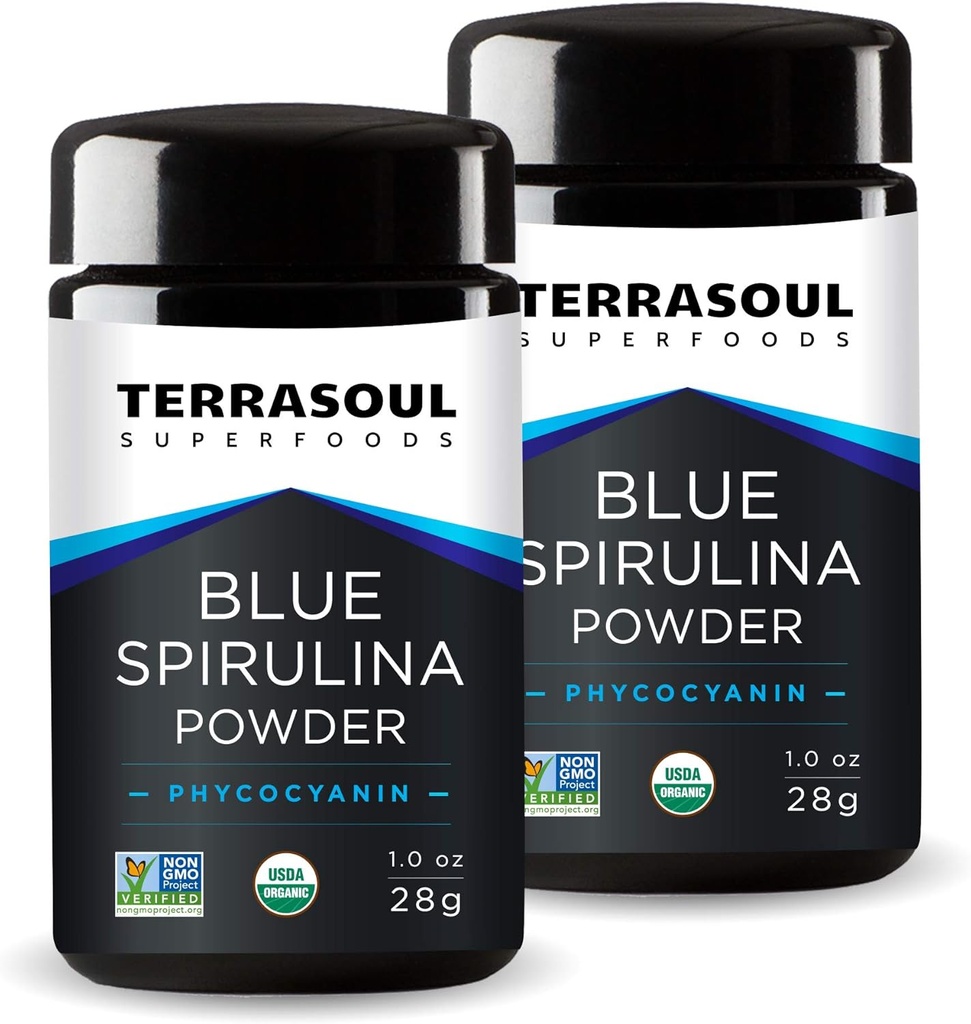 Terrasoul Superfoods 유기 파란 Spirulina 분말 (Miron 유리제 단지에서): 2개 Oz (2 팩)