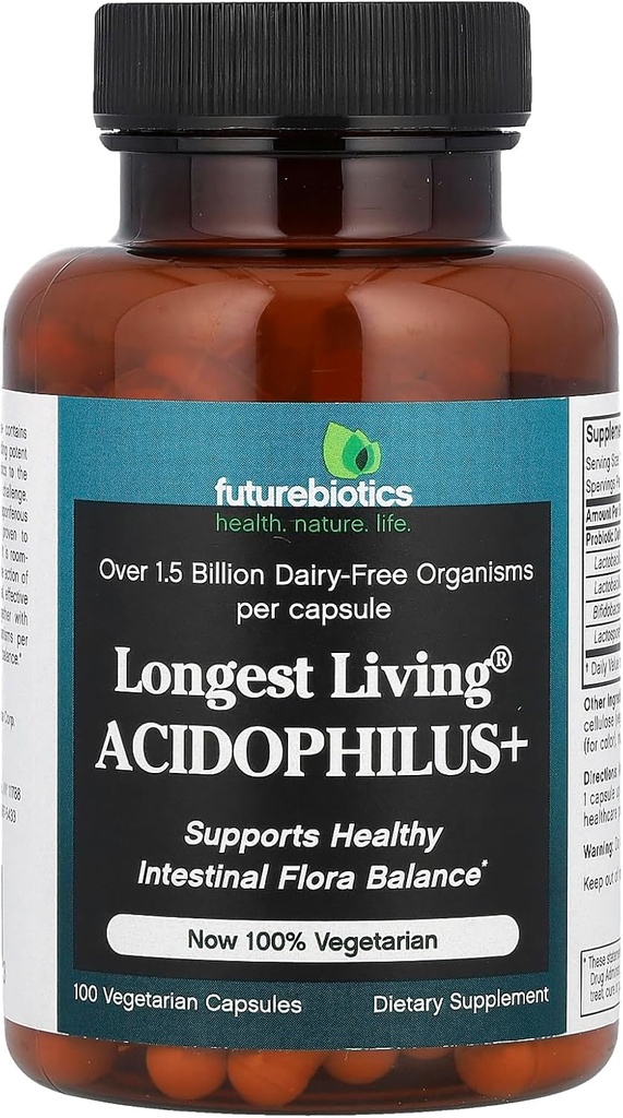 가장 긴 살아있는 Acidophilus 플러스 캡슐, 100-Count
