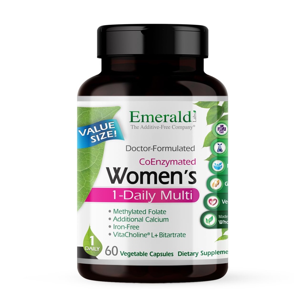 EMERALD LABS Women's 1-Daily Multi - 여성을 위한 Multivitamin - 칼슘, 아연, 비타민 B & 더 많은 것을 포함합니다 - 뼈 & 면역 지원 보충교재* - 글루텐 자유로운 - 60 식물성 캡슐