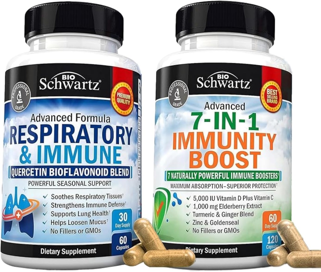 BioSchwartz Respiratory & Immune Lung Support Supplement with Quercetin (1 개월 공급) Plus 7 in 1 Immune Support Supplement with Antioxidants (2 개월 공급)