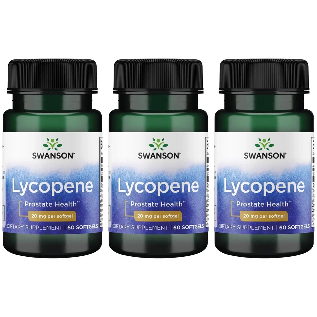 Swanson Lycopene - 전립선 건강 증진, 심장 건강 및 정상 범위 내의 혈압 지원 - 남성 건강 보충 - (60 Softgels) 3 팩