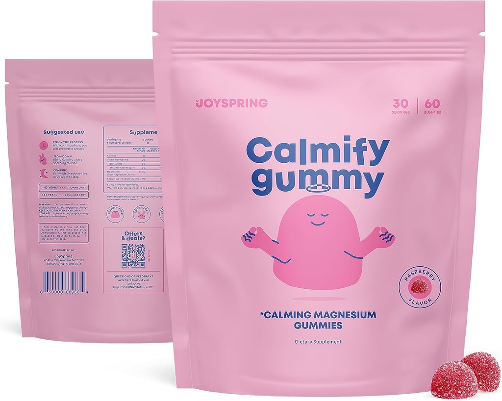 JoySpring Kids Magnesium Gummies - 아이들을위한 Calm Gummies - 유아 및 청소년을위한 Calm Magnesium 지원 자연 저당 칼로리 60 개