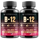 Hyaluronic 산, 교원질 및 Folate를 가진 B12 Methylcobalamin – 25000 mcg 보충교재는 흡수를 강화하고 & 부스트 에너지 | 글루텐 자유로운, 미국에서 만든, B1, B2, B3, B6, B7 Complex - 2 팩