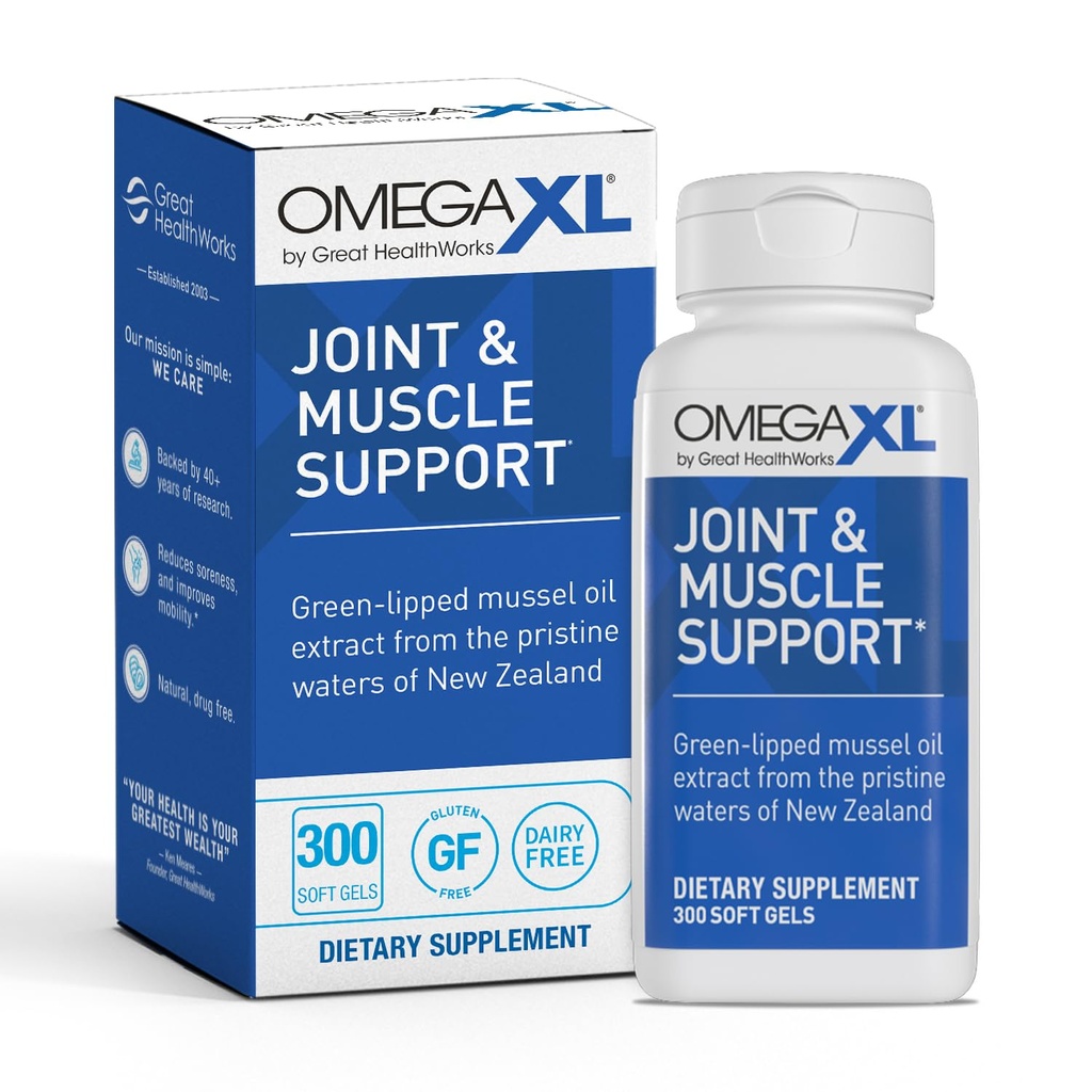 OmegaXL 합동 지원 보충교재 - 자연적인 근육 지원, 녹색 Lipped Mussel 기름, 연약한 젤 알약, 약 자유로운, 300 조사