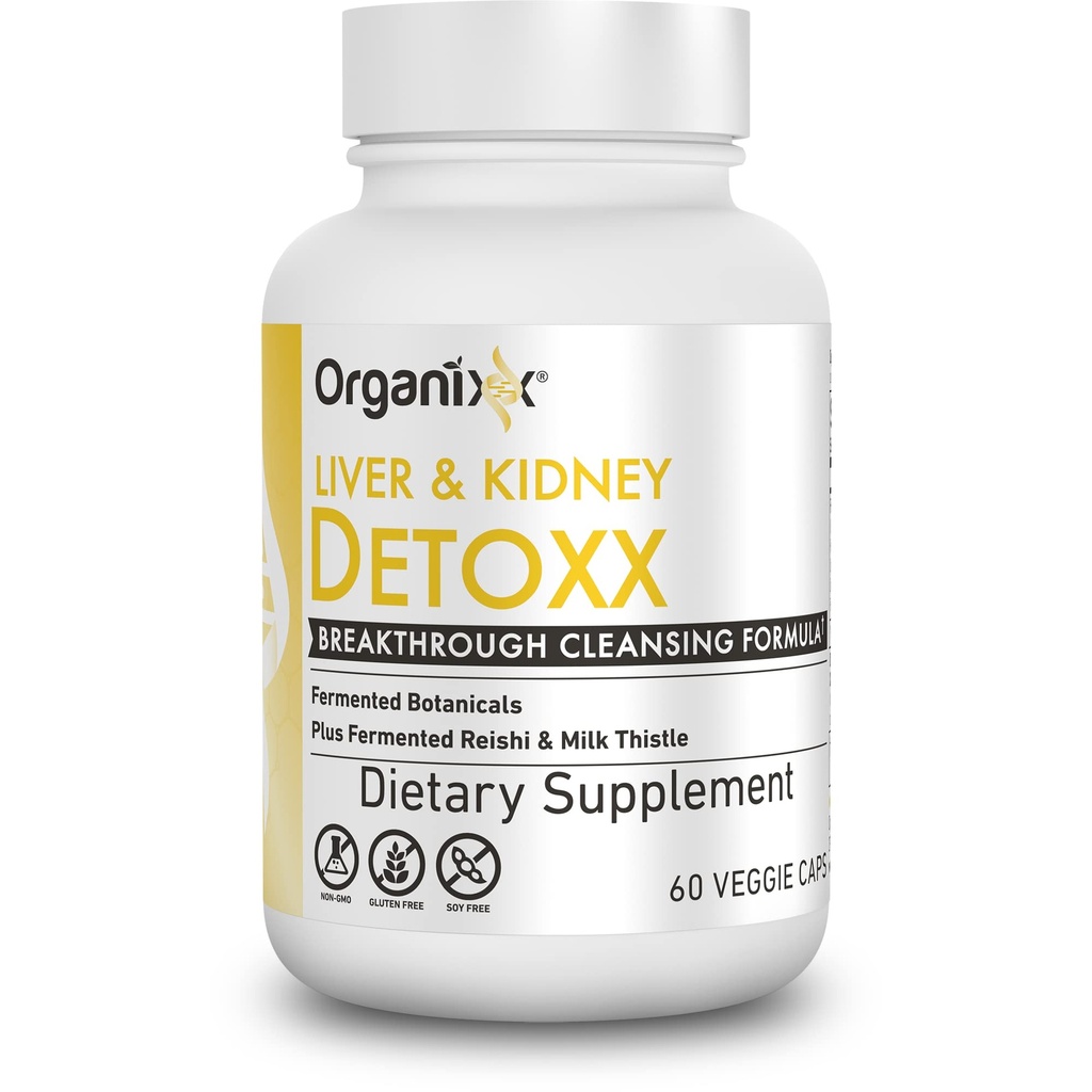 Organixx Kidney & Liver 지원 Cleanse 보충교재, 소화 건강을 위한 우유 이틀 Reishi 초본 공식, Kidney & Liver 건강, 수면 & 에너지 지원, 글루텐 자유로운, 비 GMO, 60 채식 캡슐