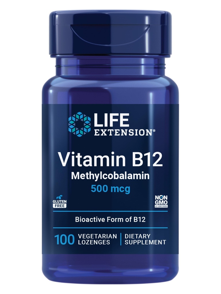 생활 연장 비타민 B12 Methylcobalamin 500mcg - 일반 에너지와 뇌 건강을 위한 비타민 B12 보충교재 - 설탕 자유로운 채식주의자 Lozenges는 입에서 녹습니다 - 일단 매일 - 100 조사