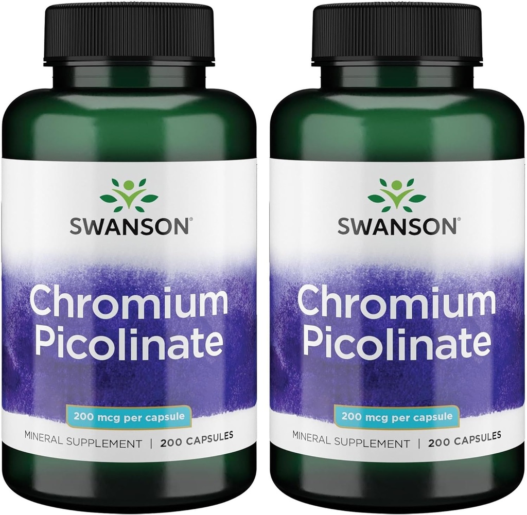 Swanson Chromium Picolinate - Metabolism & Weight Management를 촉진하는 자연적인 보충교재 - 정상 범위 내의 건강한 혈액 설탕 수준 이미를 지원합니다 - (200의 캡슐, 200mcg 각각) 2 팩