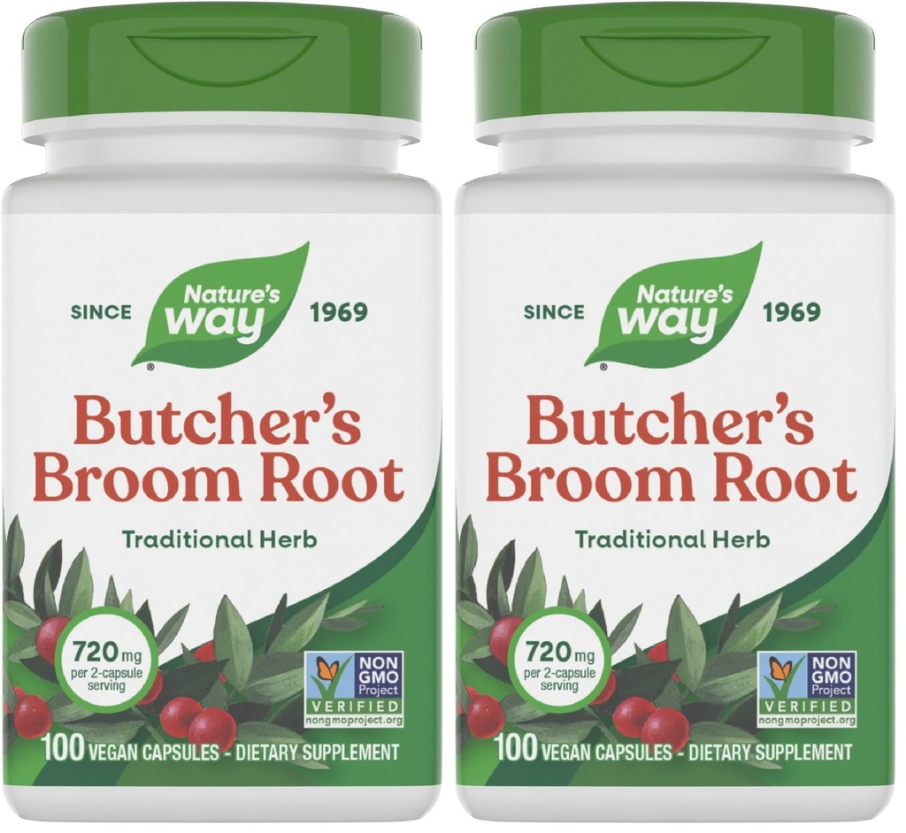자연의 방법 Butcher의 방 뿌리, 전통 다리 Vein Support*, 100 Vegan 캡슐 (팩 2)