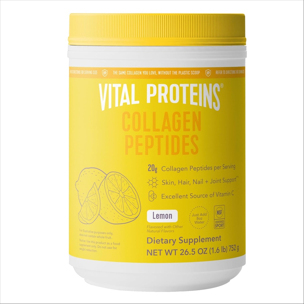 Vital Proteins 교원질 펩티드 분말은, 머리, 못, 피부, 뼈 및 합동 건강을 승진시킵니다, 레몬 26.5 Ounce