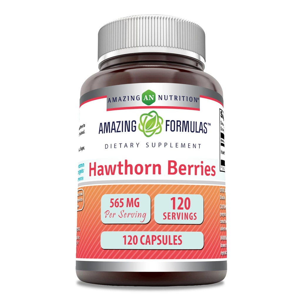 Amazing Formulas Hawthorn Berries Supplement | 565 Mg Per 서빙 | 120 캡슐 | Non-GMO | 글루텐 프리 | 미국
