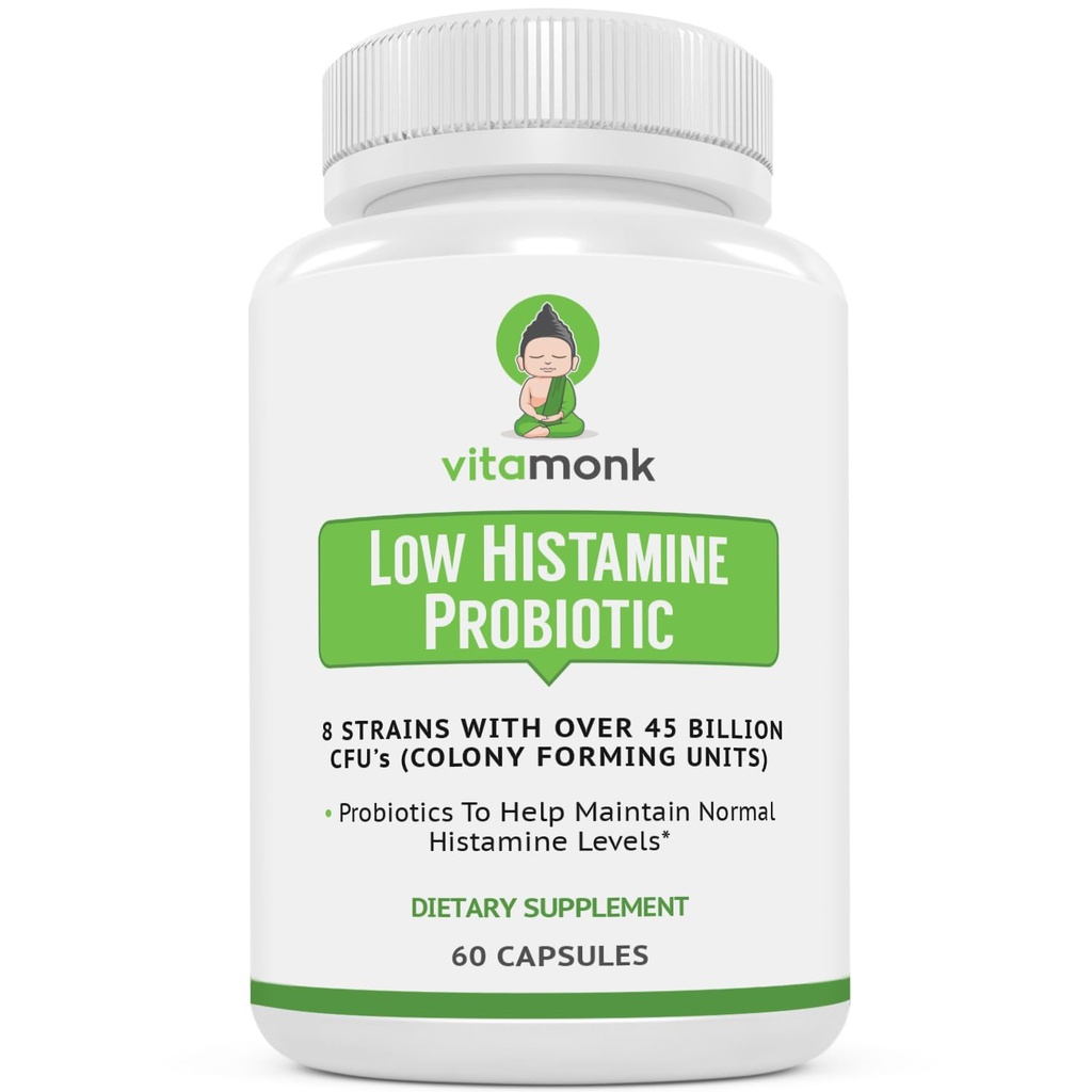 VitaMonk 낮은 Histamine Probiotics Fight Histamine Intolerance 및 지원 균형 잡힌 Gut 건강 - Histamine 통제 -60 캡슐을 가진 사람들을 위한 Histamine 자유로운 Probiotics