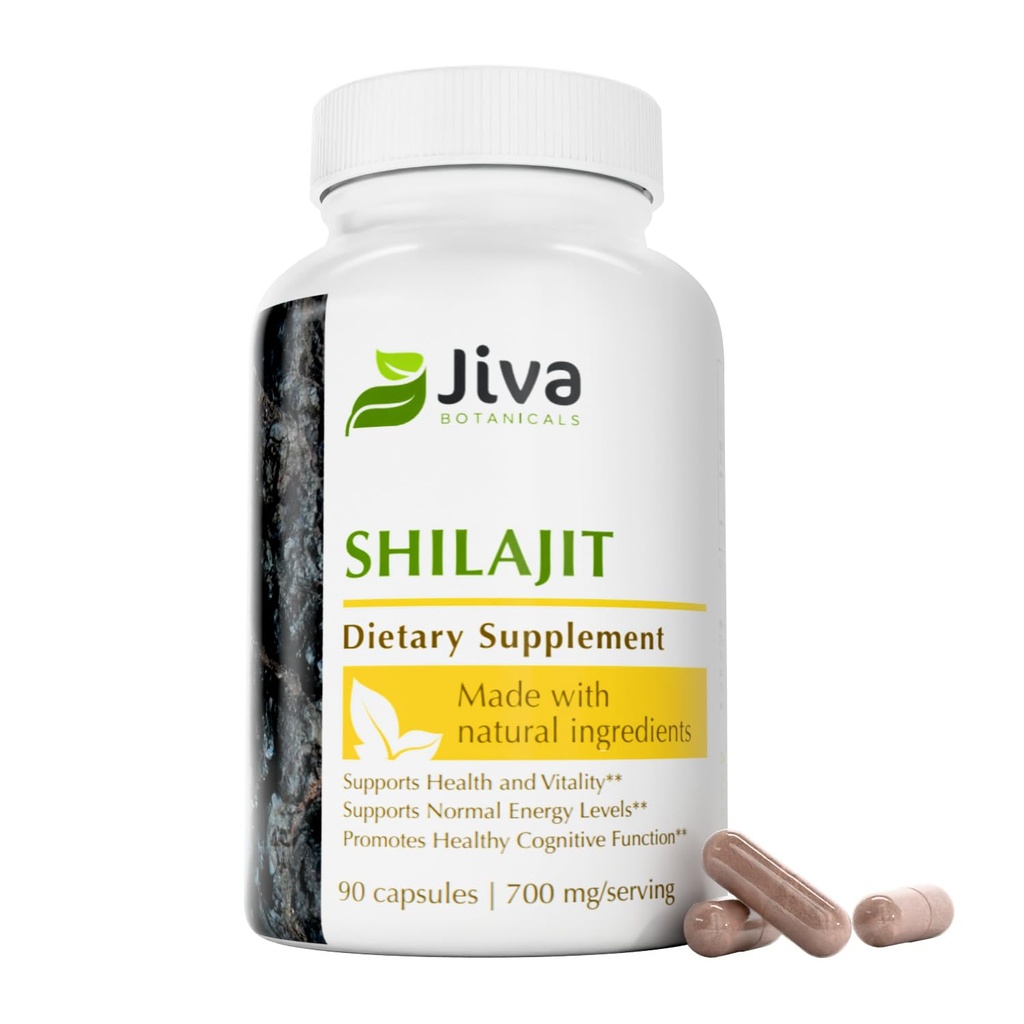 Jiva Botanicals Shilajit 캡슐 700 mg – Fulvic 산과 Shilajit 추출 – 남자 & 여자에 대 한 Shilajit 보충 – 90 매일 웰빙에 대 한 채식 캡슐 - 90 카운트 (팩 1)
