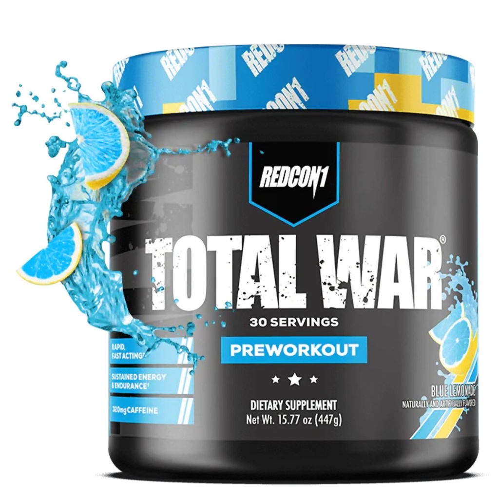 REDCON1 Total War Pre Workout - Beta Alanine + Citrulline Malate Keto Caffeine의 320mg을 가진 남자 & 여자를 위한 친절한 운동 - 빠른 행동 - 파랑 Lemonade (30 봉사)