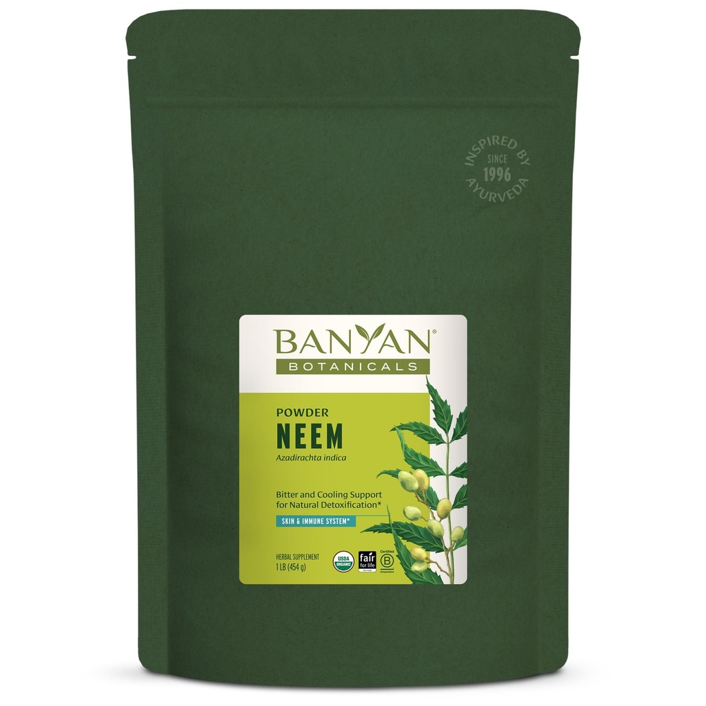 Banyan Botanicals Neem Powder – 유기 Neem 잎 보충 (Azadirachta Indica) – 피부 건강, 면역 지원 및 자연 해독 * – 1 lb. – 비 GMO 지속적으로 FFL 공정 무역