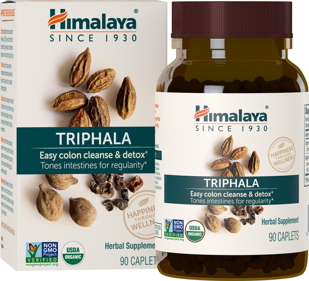 히말라야 유기 Triphala, 90 일 공급 - 콜론 Cleanse & Occasional Bloating 및 변비 완화를위한 소화 건강 보충 - USDA 유기, 비건, GMO, 글루텐 무료, 688 mg, 90 캡슐