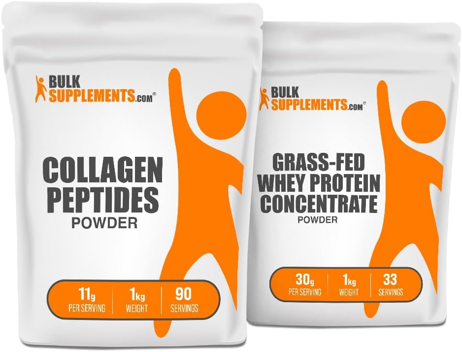 BulkSupplements 교원질 펩티드 1kg + 잔디에 의하여 융합되는 Whey 단백질 농축물 1kg 뭉치