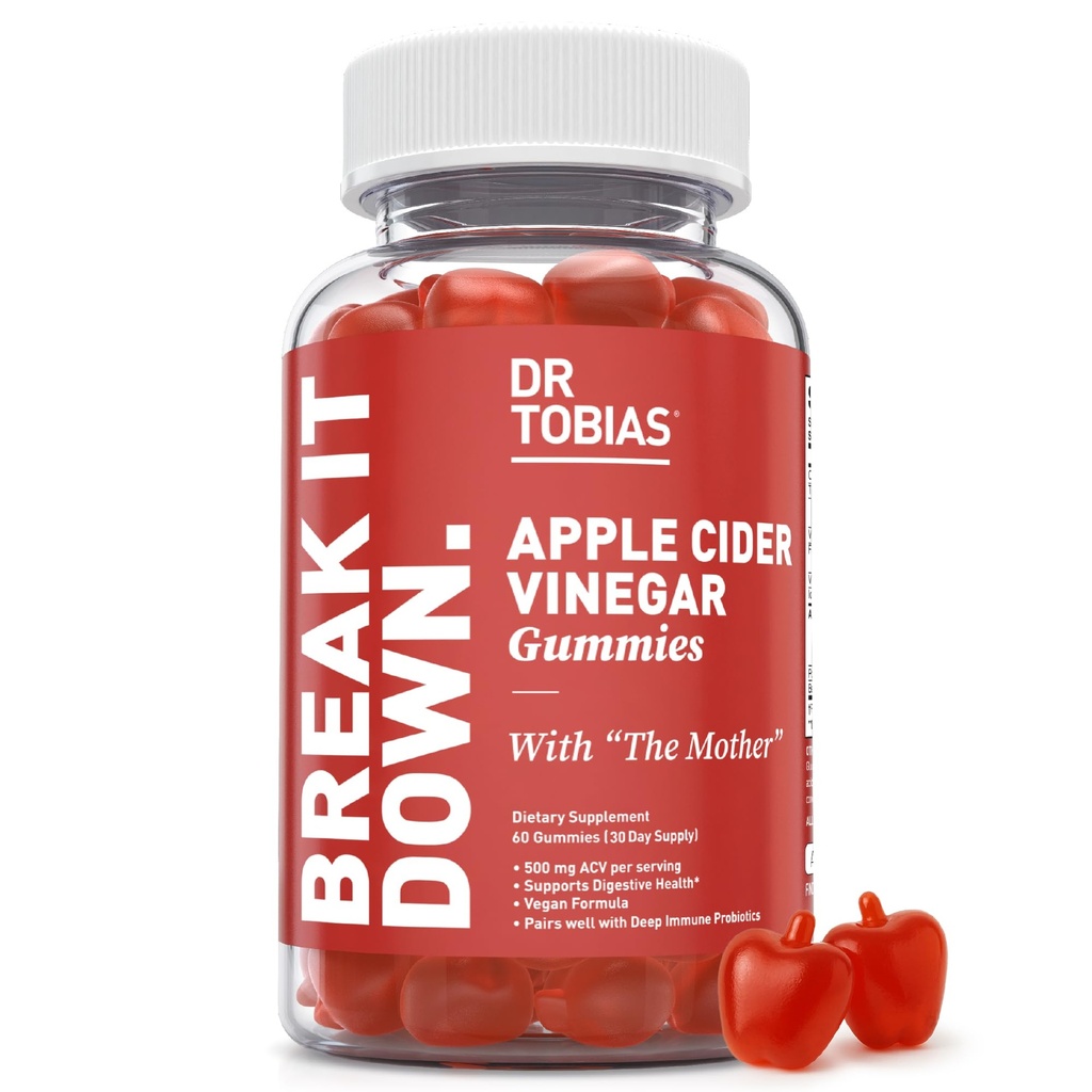 박사. Tobias 애플 Cider Vinegar Gummies와 어머니, 봉사 당 500mg ACV, 플러스 Folate, B6, B12 & Iodine, 지원 소화 건강, Gut Cleanse & Detox, Vegan, 60 Gummies