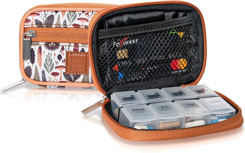 Made Easy Kit Pill Case - 가동 가능한 7 일 비타민 & 보충교재 상자 (빛 브라운 나무)를 가진 주간 약 조직