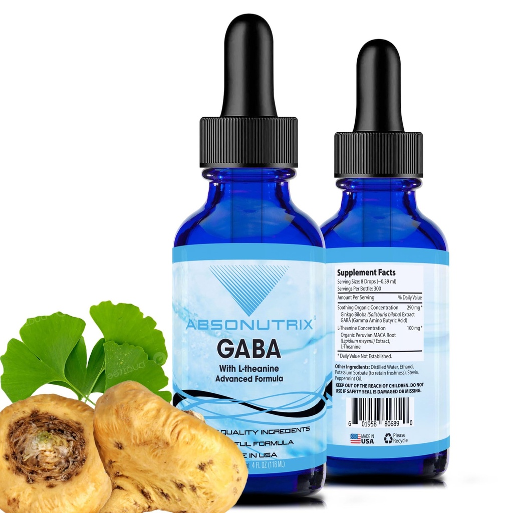 L-Theanine 290 mg를 가진 Absonutrix GABA, 4 Oz 액체, 미국, 빠른 흡수, 질 유력한 성분, 비 GMO, GMP에 의하여 증명된 시설, Cruelty 자유로운 제품