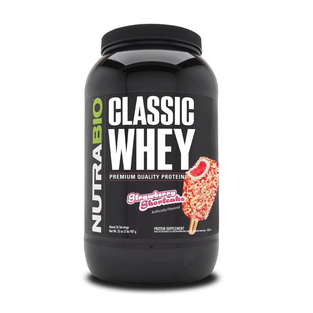NutraBio Classic Whey Protein Powder Supplement - 스쿠 당 단백질 25g - 필러, 인공 색소, 또는 보존제가있는 전체 스펙트럼 아미노산 프로필 - Strawberry Shortcake, 2 파운드