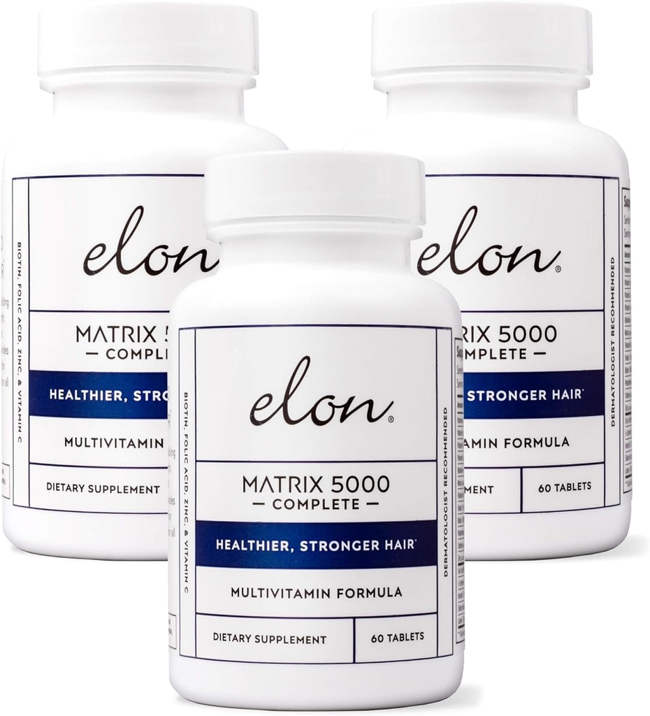 Elon Matrix 5000 Complete Multivitamin - 피부, 헤어 및 네일 성장 비타민 - 여성 및 남성을위한 건강한 머리 성장 비타민 - 5000Mcg Biotin 보충교재, 3 팩 (180 일 공급)