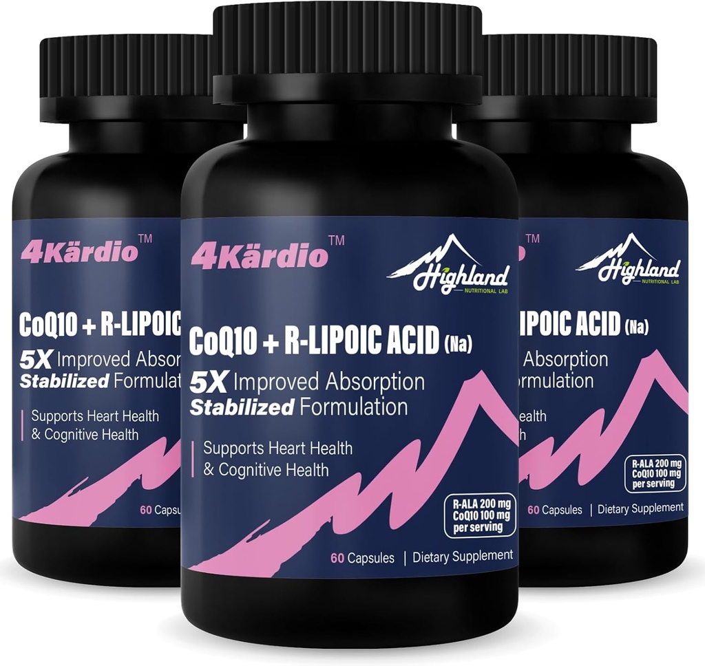 CoQ10 100mg + R-Lipoic 산 200mg 서빙 당, 3 개월 공급, 5X까지 개선 흡수, R-Lipoic 산 / CoQ10 보충 심장 건강 및인지 건강 180 캡슐