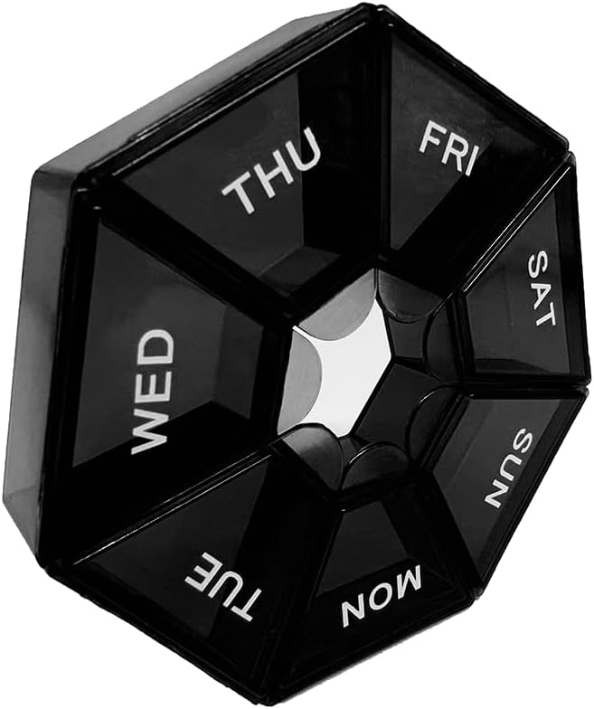 Black Daily Pill Case - 7 Day Travel Pill 주최자 1 시간 하루 격실