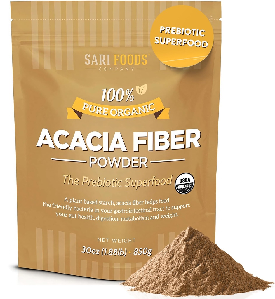 Sari Foods Organic Acacia Fiber Powder (30 Ounce) : 자연, 전체 식품, 식물 기반 Prebiotic Superfood for Gut Health