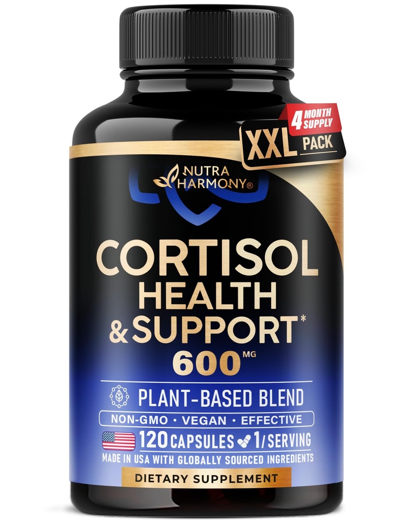 여성용 Cortisol 보충교재 - Holy Basil | Ashwagandha | Rhodiola | L-Theanine - 플랜트 기반 호르몬 밸런스 - 계류, 초점 및 수면 지원 - 미국에서 제조 - Vegan, Non-GMO - 4 개월 동안 120 캡슐