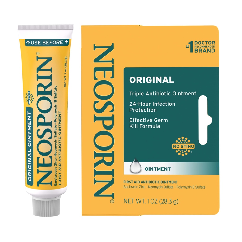 Neosporin Original First Aid Triple Antibiotic Ointment, Bacitracin Zinc & Neomycin Sulfate Infection Protection, 부상 치료 및 흉터 외관 Minimizer for Minor Cuts, Scrapes & Burns, 1 oz